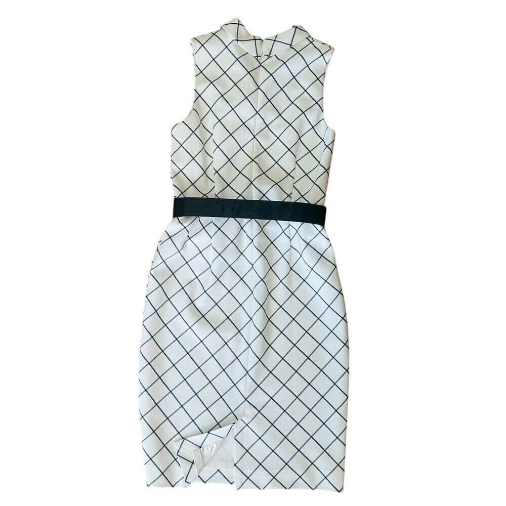 White House Black Market Dress Womens Size 6 Ivory Windowpane Sheath - Picture 5 of 8